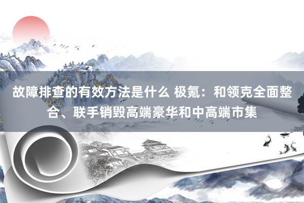 故障排查的有效方法是什么 极氪：和领克全面整合、联手销毁高端豪华和中高端市集