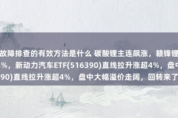 故障排查的有效方法是什么 碳酸锂主连飙涨，赣锋锂业涨停、宁德时间涨3%，新动力汽车ETF(516390)直线拉升涨超4%，盘中大幅溢价走阔，回转来了？