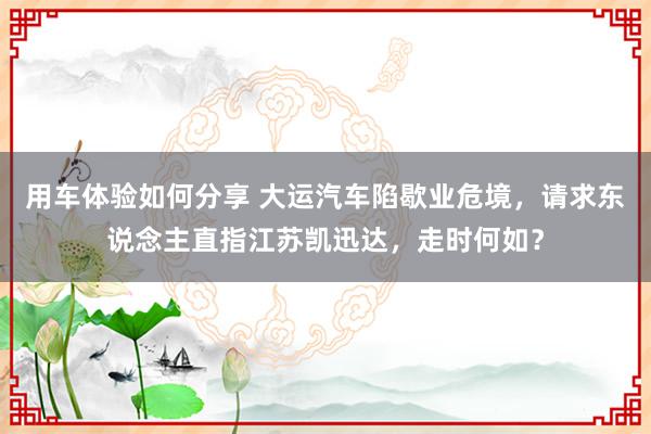 用车体验如何分享 大运汽车陷歇业危境，请求东说念主直指江苏凯迅达，走时何如？