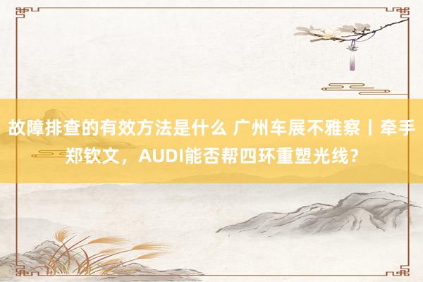 故障排查的有效方法是什么 广州车展不雅察丨牵手郑钦文，AUDI能否帮四环重塑光线？