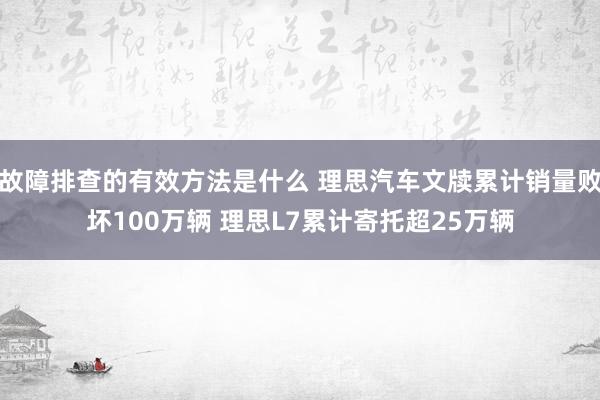 故障排查的有效方法是什么 理思汽车文牍累计销量败坏100万辆 理思L7累计寄托超25万辆