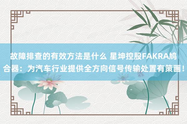 故障排查的有效方法是什么 星坤控股FAKRA鸠合器：为汽车行业提供全方向信号传输处置有策画！