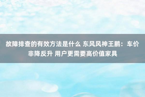 故障排查的有效方法是什么 东风风神王鹏：车价非降反升 用户更需要高价值家具