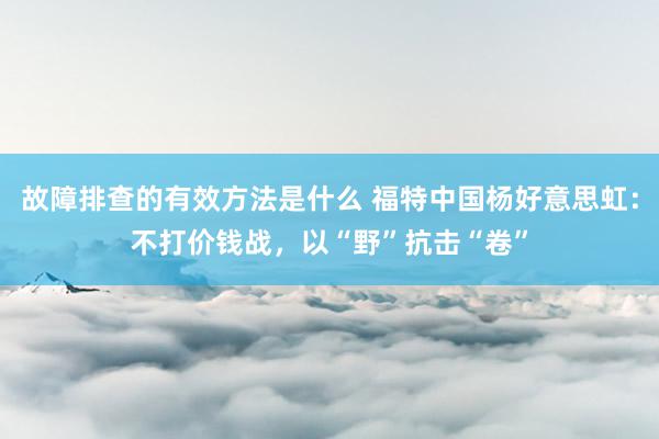 故障排查的有效方法是什么 福特中国杨好意思虹：不打价钱战，以“野”抗击“卷”