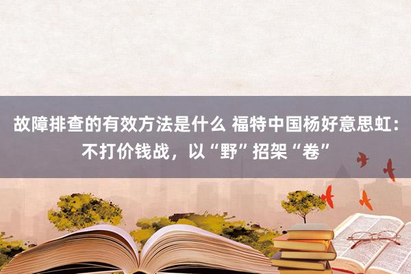 故障排查的有效方法是什么 福特中国杨好意思虹：不打价钱战，以“野”招架“卷”