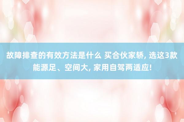 故障排查的有效方法是什么 买合伙家轿, 选这3款能源足、空间大, 家用自驾两适应!