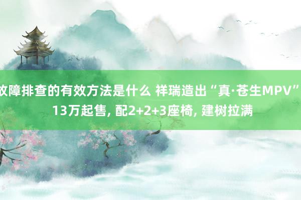 故障排查的有效方法是什么 祥瑞造出“真·苍生MPV”, 13万起售, 配2+2+3座椅, 建树拉满