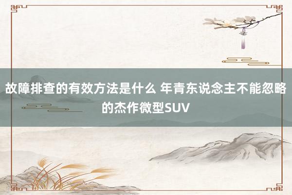 故障排查的有效方法是什么 年青东说念主不能忽略的杰作微型SUV