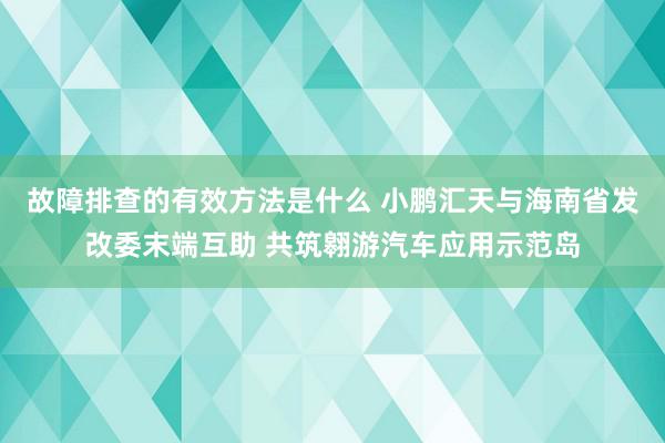 故障排查的有效方法是什么 小鹏汇天与海南省发改委末端互助 共筑翱游汽车应用示范岛